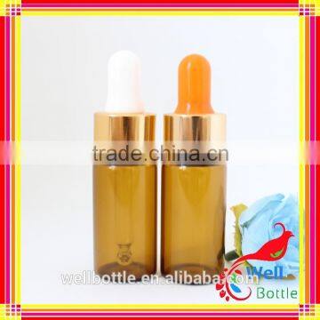 2ml 3ml amber glass dropper bottle samples vial with metal dropper for essential oil packaging empty bottles 062R