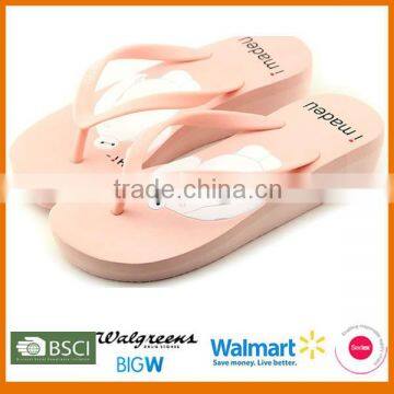 New design 2015 custom summer women beach high wedge flip flop