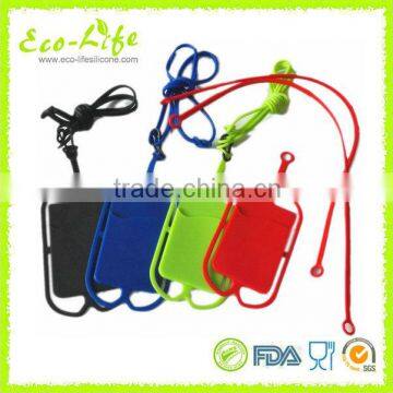 Custom Printed Silicone Neck Strap Cellphone Card Holder Lanyard Business Card Holder