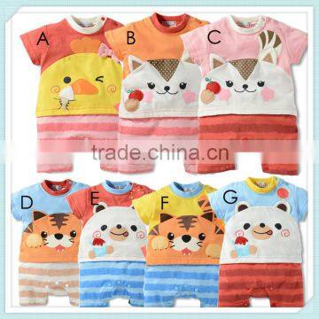 0--24M 80-90-95 tiger bear animal cartoon short sleeve cotton baby rompers/cartoon baby printing clothes/roupas infantil