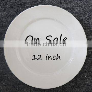 Wholesale 12 Inch Pure Ivory Creamy White Porcelain Charger Plate Dish On Sale