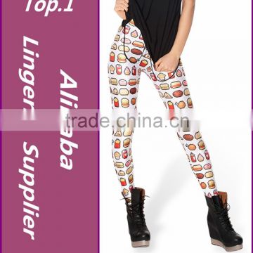 2015 Spring New Custom Design High Waist FOOD WHITE Digital Print woman fitness Skinny Legging Pants