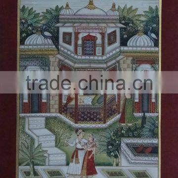 Hindu King Queen Palace Fort Fine Art athenic Artwork miniature Painting INDIA Kangra school Pahari