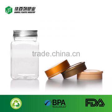 China factory price 360ml Clear pet recycled square plastic jar with screw cap