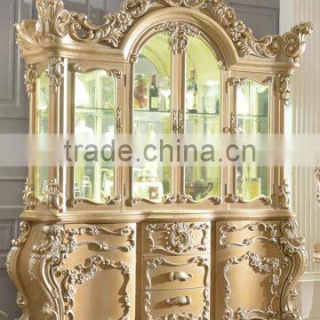 Luxurious European Royal Classic Solid Wood Hand Carved Wine Cabinet/Display Cabinet(MOQ=1 SET)