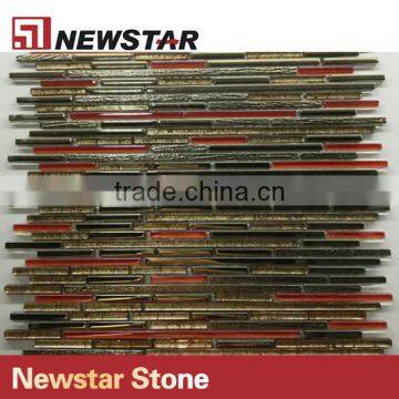 Newstar Black Random Strip Bamboo Tile Crystal Glass Bathroom Mosaic photo-2