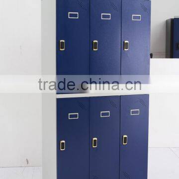 Modern steel bedroom 6 door wardrobe with blue color and mirror