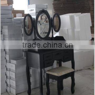 Elegant Black Dressing Table With Stool, 7 Drawers and 1 Oval Mirror photo-2