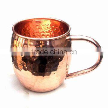 AMAZON BEST SELLER 16 OZ BPA FREE HANDMADE 100% COPPER HAMMERED BARREL DRINKING MUG WITH C SHAPED COPPER HANDLE FOR MOSCOW MULE