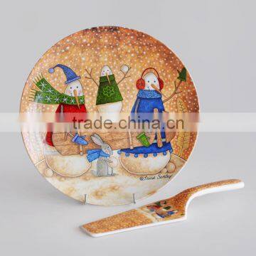 12" Ceramic Cake Plate With Shovel , Porcelain With Decal