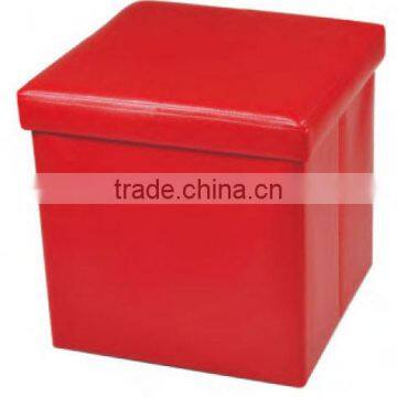 Red Folding Faux Leather Storage Ottoman For Living Room photo-2