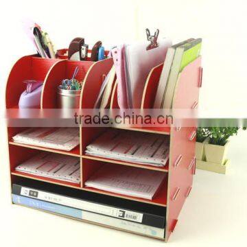 DIY Office File Wooden Multi-function Desk Stationery Organizer