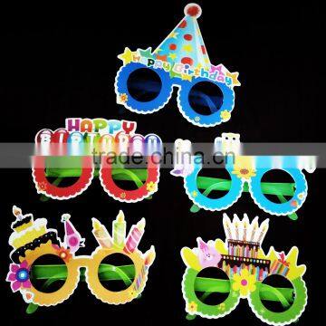 Birthday theme custom fancy funny kids lensless fake eye glasses for promotion