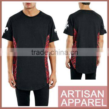 fashion casual Side Paneled Black T-Shirt printed Mens cheap T shirt in 100% Cotton