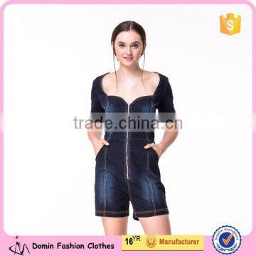 New Fashion Designs Sweet Hear Neckline Women Denim Jumpsuit photo-4