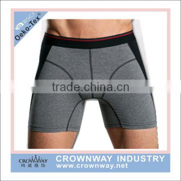 men cotton high cut long boxer briefs with flat lock stitching