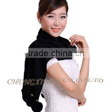 CX-B-P-42C Fur Ball Fashion Women Pashmina Wide Shawl photo-2