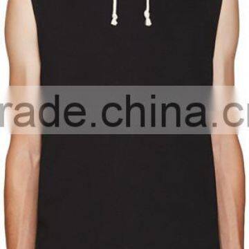 Sleeveless French Terry Vest Hoodie Beige Drawstring Hood Custom Embroidered Logo Zipper at Sides Shirt-tail Hem photo-4