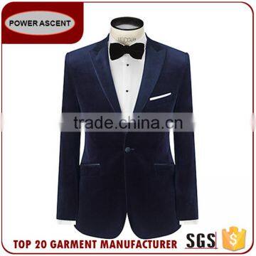 OEM Service High Quality French Trendy Arrow Lapel Single Button Velvet Blazer Coat Pant Suit For Men