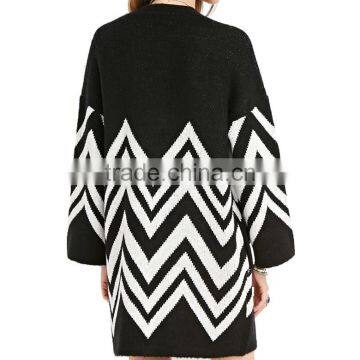 Custom Dolman Sleeves Chevron-patterned Front Open Womens Knitted Cardigan photo-2
