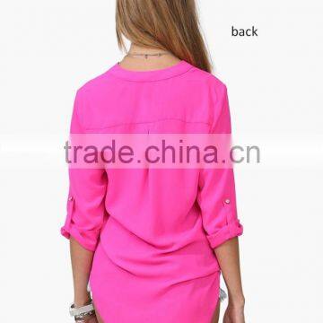 Customized New Fashion Cheap Long Sleeved Chiffon Blouse Women's Loose Casual Sexy Chiffon V-Neck Blouse Shirts photo-6