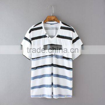 2016 High quality Classical 100% combed cotton short sleeve couple t shirt white blue stripe t shirt