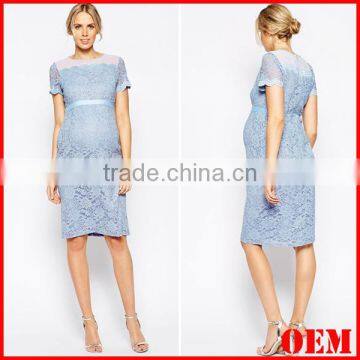 2015 Elegant Body Con Fit Lace Dress With Chiffon Maternity Dress