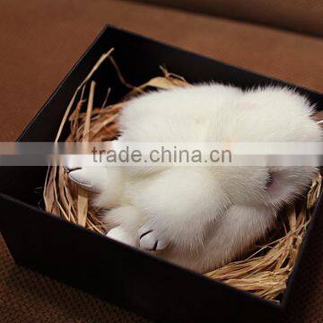 White Color Rabbit Shpe Mink Fur Keyring/Alibaba Keychain For Bag