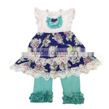 2017 hot sale girls 2pc outfit sets floral print boutique outfit sets with icing pants baby ruffle outfits