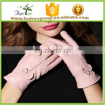 new style winter pink bright color soft fancy sheep leather gloves for ladies