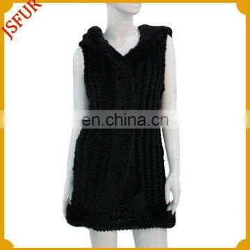 Women's fashon fur knitted long cardigan with hood