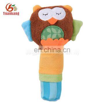 cute stuffed animal cartoon owl plush rattle toys for baby