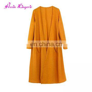 Best Selling Latest Yellow Long Kingtting Cardigan Blouse Women Tops