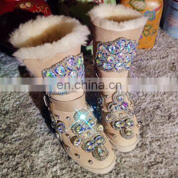 Aidocrystal 2016 latest ladies long boots with belt Shiny women Rhinestone winter shoes in boots