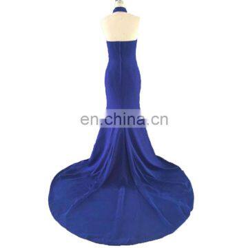 Custom Made Criss Cross Halter Sleeveless Sweep Train A Line Satin Backless Zipper Women Prom Dress