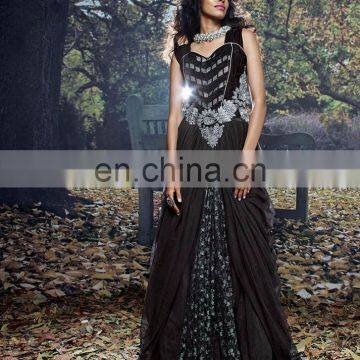 Black Color Western Net Dress Gown in Wholesale