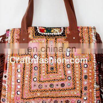 Indian 2017 Stylish Banjara Leather Fringes Handbag- Vintage Banjara Mirror Work Leather Fringes Bag photo-3
