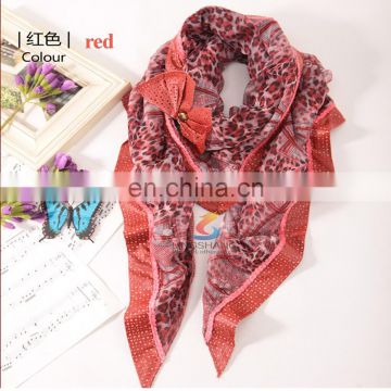 Lingshang new design lady's pure acrylic handmade knitted triangular attached bowknot scarf