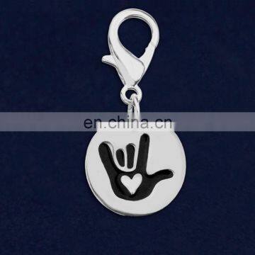 Round Metal Tag With Engraved I Love You Sign Language Symbol, Wholesale Sign Language Charm photo-2