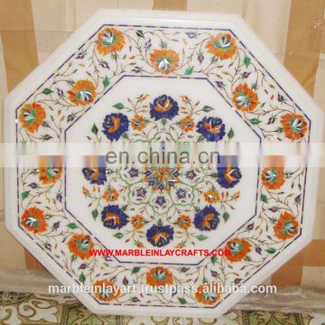 White Marble Inlay Table Top, Beautiful Stone With Inlay Work Table Top