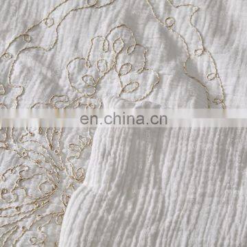 Wholesale European Size Cotton Gauze Custom Embroidered White Duvet Cover Set photo-7