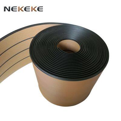 NEKEKE 25 Meter Roll 200mm Wide With Black Caulking Line Synthetic Teak composite PVC decking