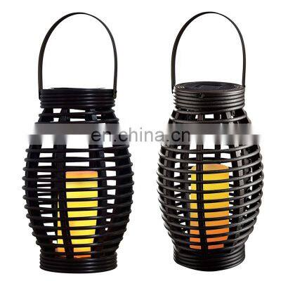 Outdoor Hanging Garden Plastic Weave Lighting Waterproof LED Candle Powered Solar Camping Lantern