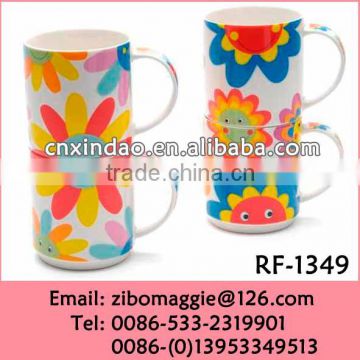 New Floral Designed Porcelain Milk Cup Made In Zibo for Stackable Kids Porcelain Drinking Cup