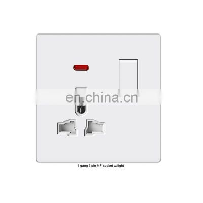 Fashion new design white flame retardant PC panel 3-pin IF with/without neon light electrical wall switch socket panel