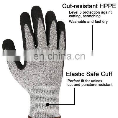 High Performance Latex Anti Cut Level 5 Working Gloves Rubber Palm Grip Coated Spearfishing Dive Gloves Puncture Resistant