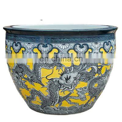 Luxury large size outdoor usage chinese hand painted dragon ceramic plant pots