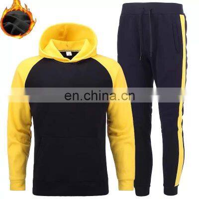 Wholesale custom brand men's new casual sports hooded sweater with color matching raglan sleeves hooded two-piece hoodie jogger