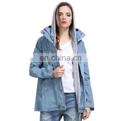 Wholesale Custom 2 Pieces Matching Clothes Woman Vest & Jacket Winter Warm Collar Hooded Coat Jacket Denim Trench Parka Outwear photo-2