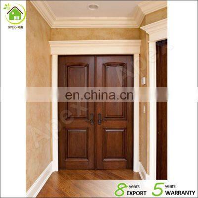 Pre-hung Solid Wood Entrance Double Teak Wooden Entry Doors photo-3